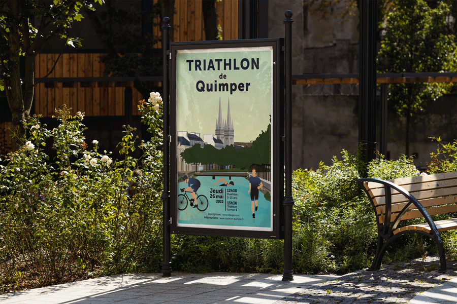 Affiche pour le triathlon de Quimper exposée dans la ville